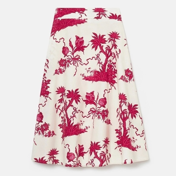 Tara Jarmon NWT Size 36 EU/US 4 Jeanette Ecru Magenta Floral Print A-Line Skirt - Picture 4 of 16